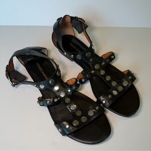 Rebecca Minkoff Black Leather Studded Gladiator Sandals Hex Studs Womens Size 8M